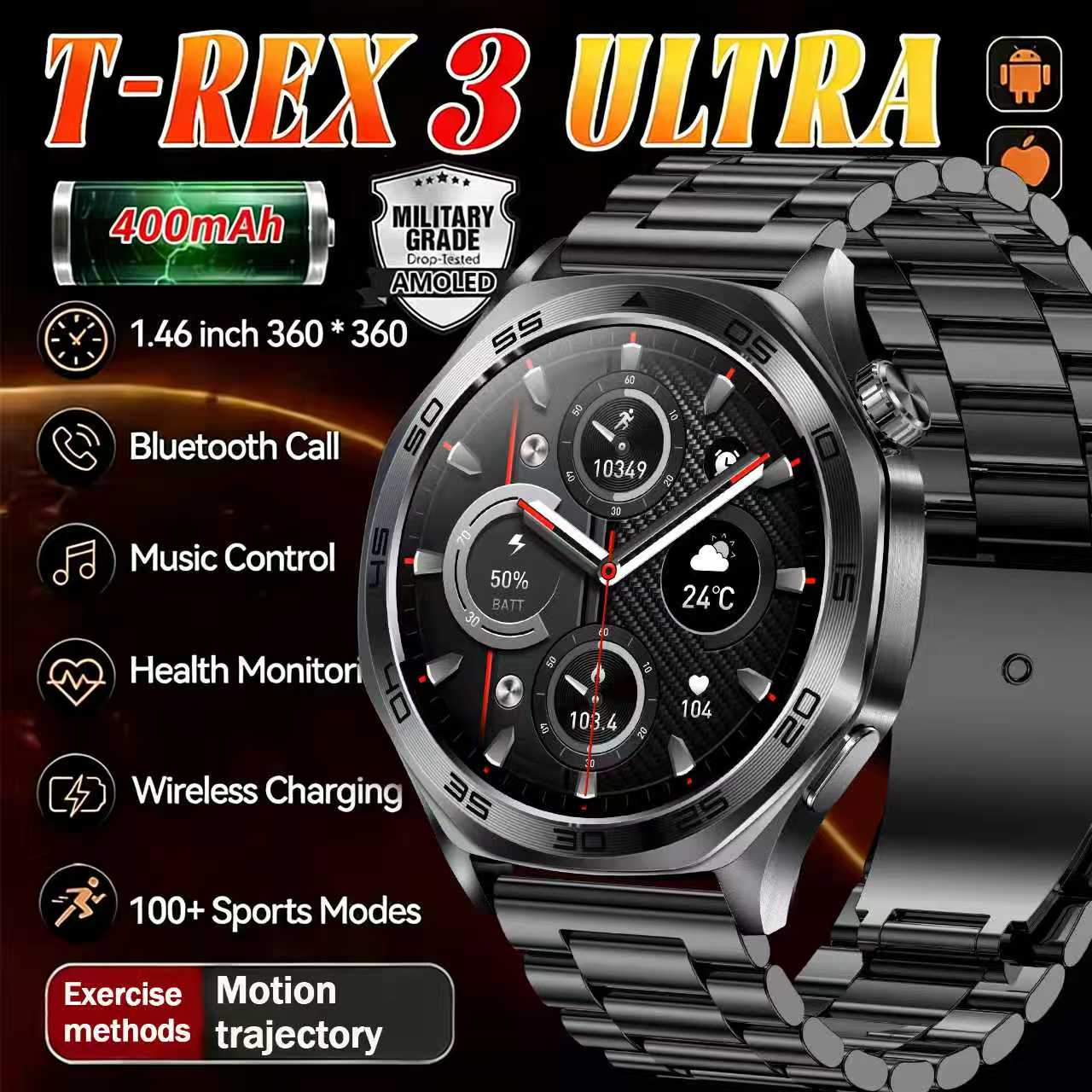 Smartwatch Custom - Smartwatch męski 2026, 1.46 cala, latarka