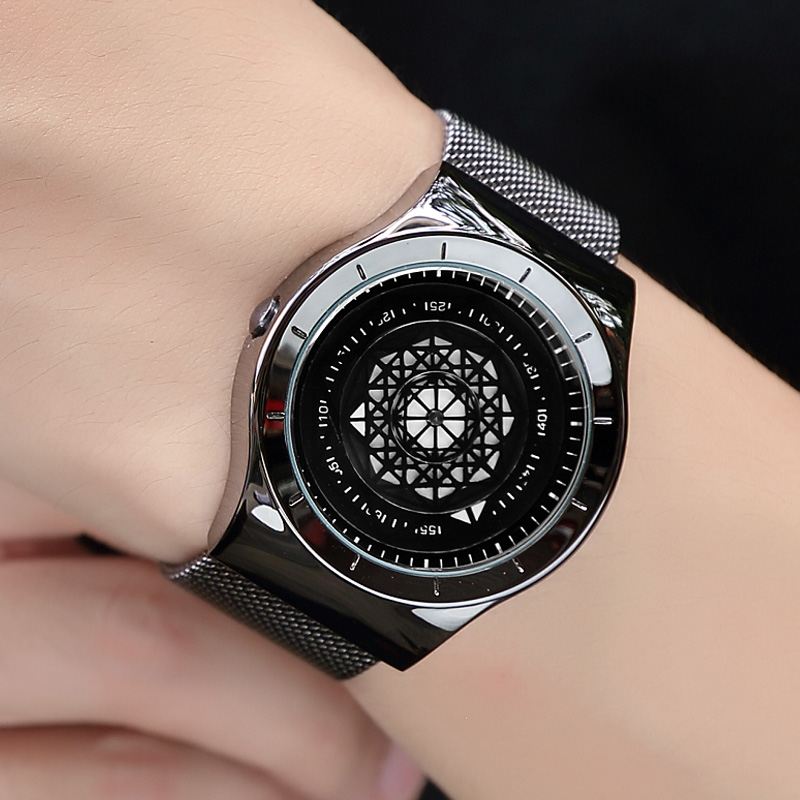 Stainless Mesh Band - Geek zegarki męskie minimalistyczny gramofon Dial